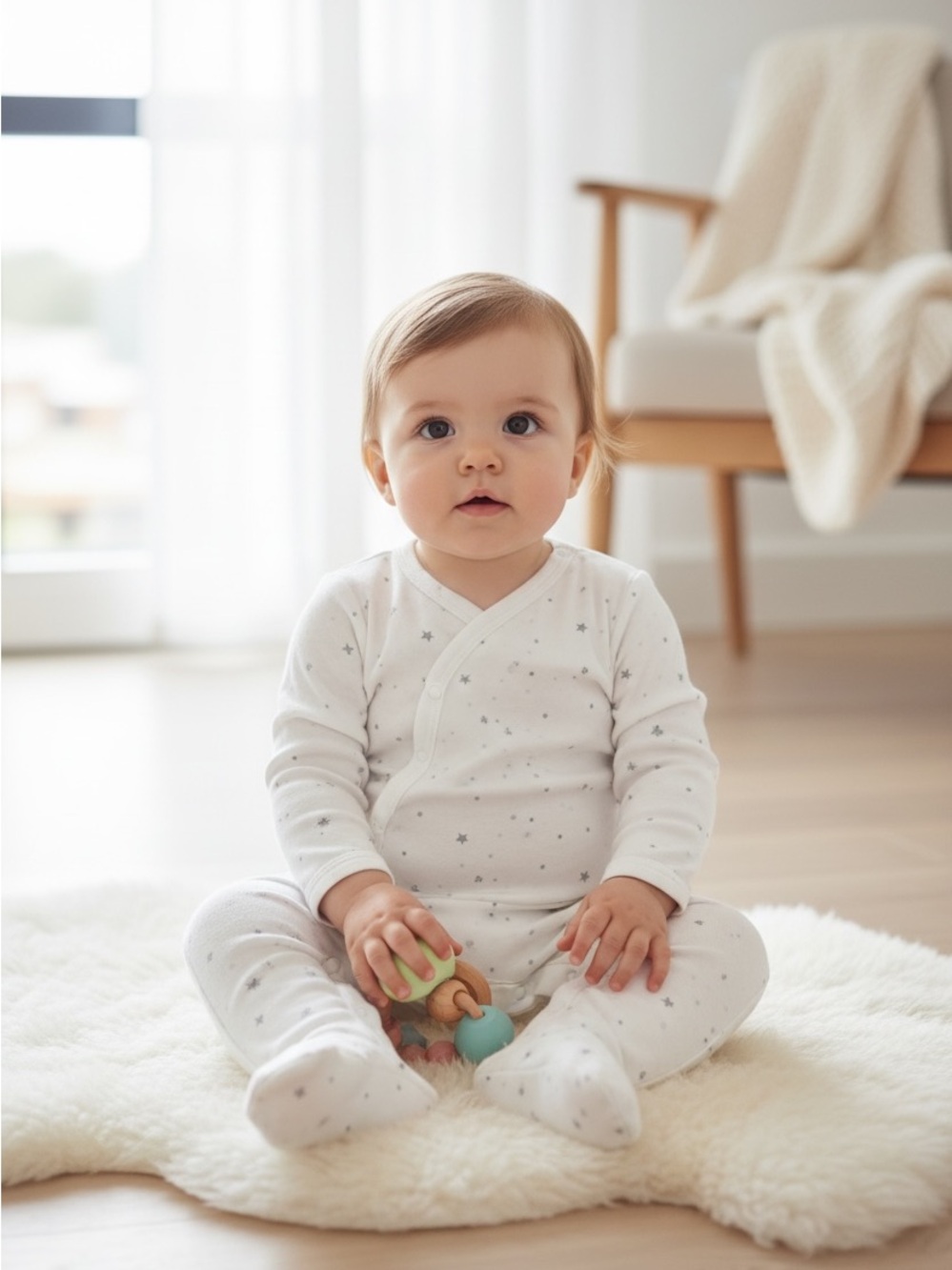 French brand White dotted Footed One Piece with Subtle Terry Texture